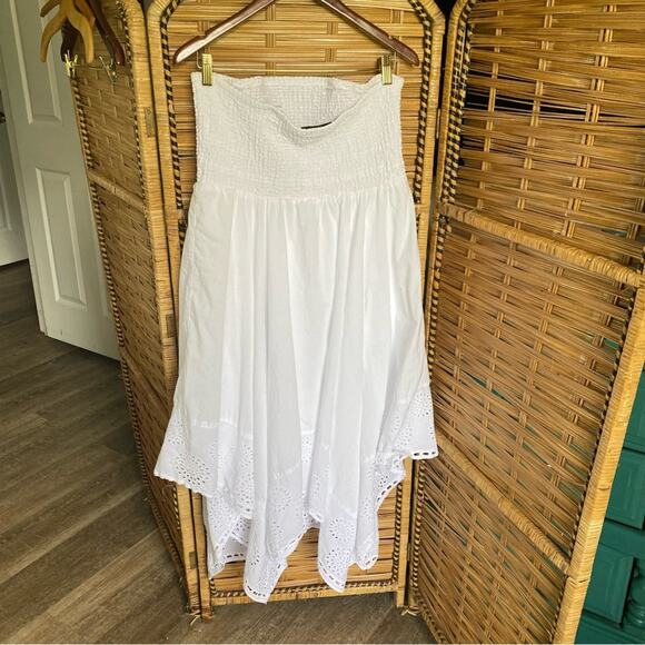 Lane Bryant White Asymmetrical Midi Dress Resort Wear handkerchief hem eyelet 16 - Picture 9 of 10